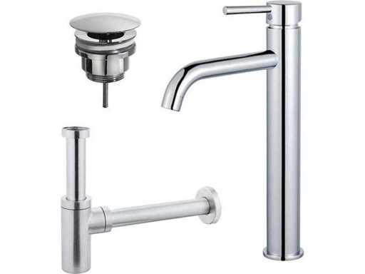 Ensemble de robinet de lavabo - robinet de lavabo surélevé - bouchon toujours ouvert - siphon de conception - Chrome