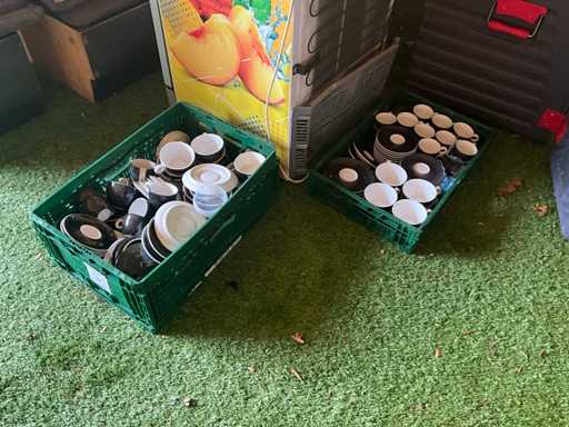 Large batch of coffee cups and bottom plates