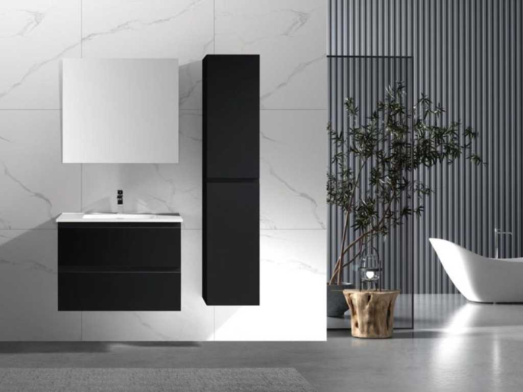 1 x 80cm ensemble de meubles de salle de bain MDF - Couleur : Noir mat