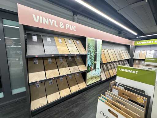 Presentatiewand 16 meter "Vinyl & PVC" en "Laminaat & Parket"