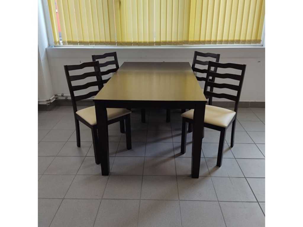 1x Grupa stołów Salvia Cappuccino - 4-częściowy fotel + 1-częściowy stół - stół do salonu Zestaw stołowy, zestaw jadalniany, stół, stół, krzesło, fotel, stół roboczy, stół restauracyjny, stół restauracyjny, stół do salonu, stół stołowy – Gastrodiskont