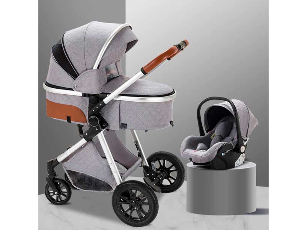 Poussette combinée 3-en-1 gris clair + siège auto