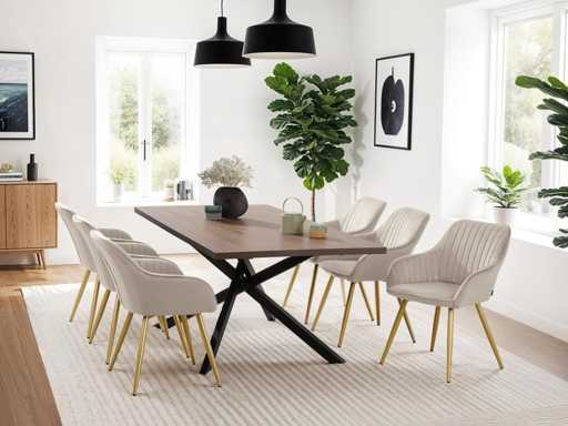 Chaise de Salle à Manger rembourrée - Taupe et or (x6)