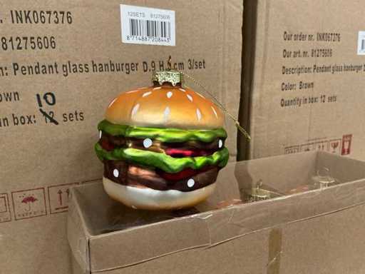 Lot Pendentif hamburger en verre D9/H9cm (102x)