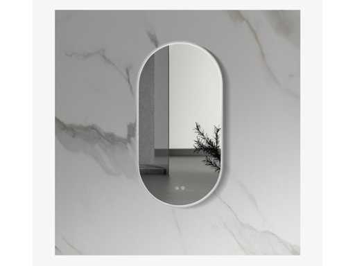 Aloni - Lina - Oglind? cu LED, oval din o?el inoxidabil periat, 100x50 cm