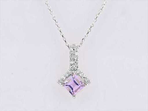14 KT White Gold Necklace with Pendant With Natural Diamond and Amethyst
