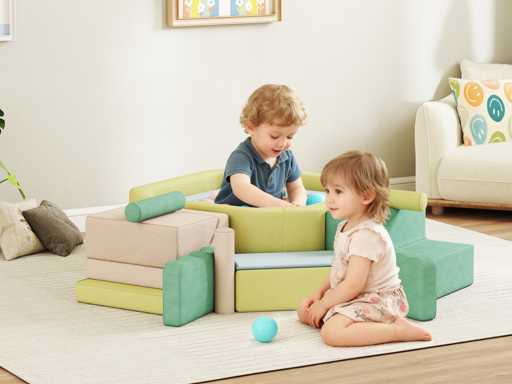 Set van 15 zachte modulaire bouwblokken voor kinderen met 200 ballen voor binnengebruik, meerkleurig