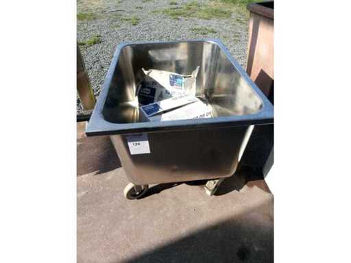 Edelstahl-Rollbehälter auf großen Rädern + 20 Gitter + Seifenbehälter