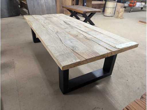 Coffee table rustic oak 160 x 73 x 45cm metal base