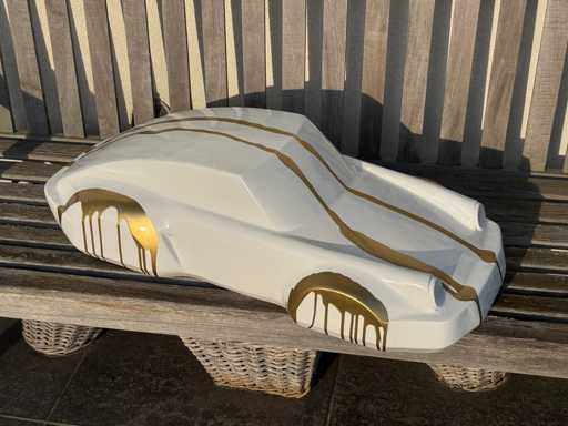 Porsche 911 Sculptuur 90cm White/Gold