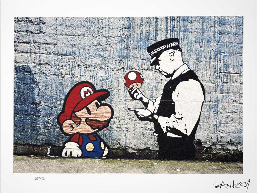Banksy (geboren in 1974), gebaseerd op - Super Mario Mushroom Cop