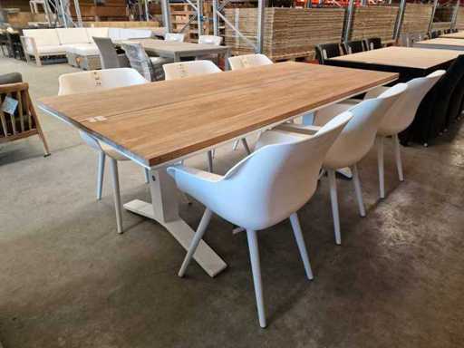 Soleils - Alu Garden Table Stockholm White 220 x 100cm + Étagères larges en teck