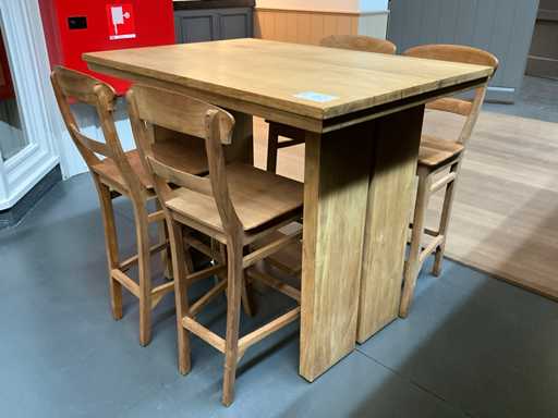 Mesa de pie con 4 taburetes de bar