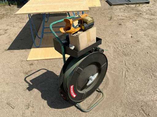 Signode Strapex STB65 accubindapparaat met trolley, bindband, accu, lader en sluitklemmen