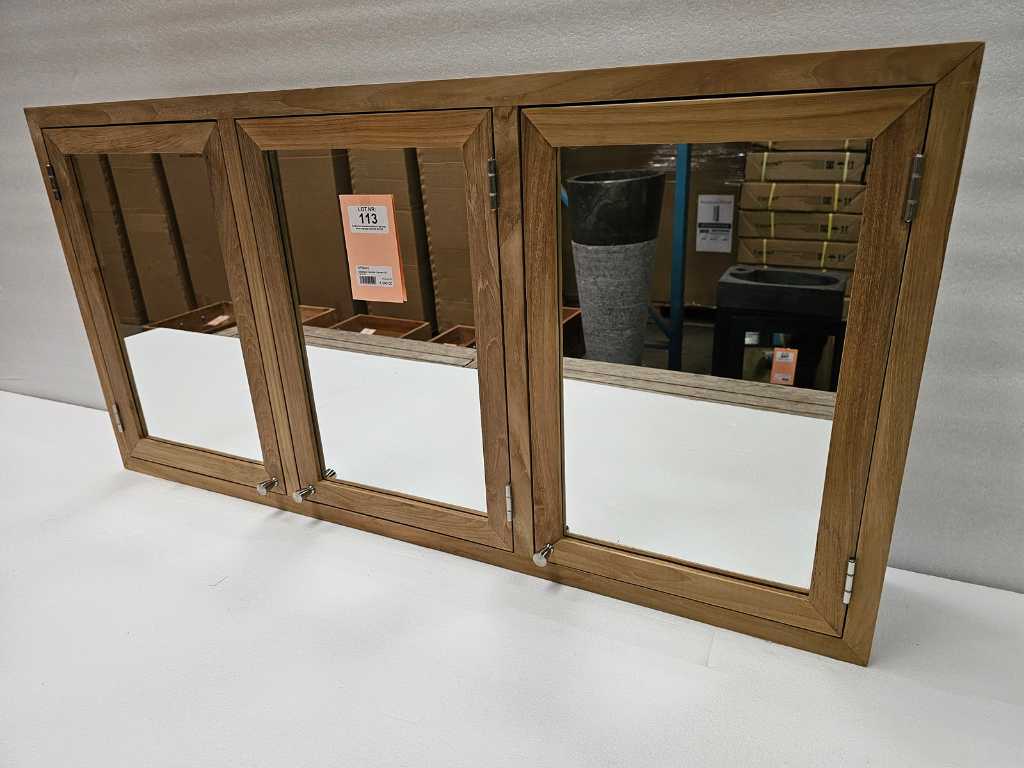 Essential Armoire Miroir en Teck Grenoble 120 x 50cm avec 3 Portes