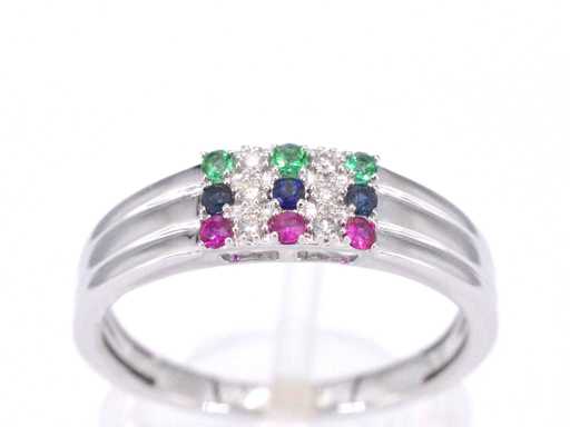 Witgouden ring met diamant en multicolour edelstenen