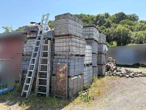 Mélange de matériaux de construction – pavés en béton, pavés composites, dalles en béton et bordures de bordure Pierres et briques