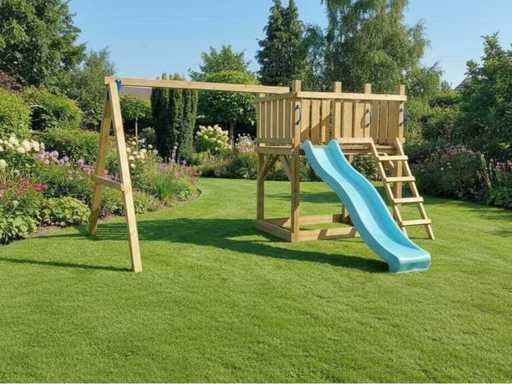 Tour de jeu indépendante avec balançoire et toboggan 410x300x200 cm