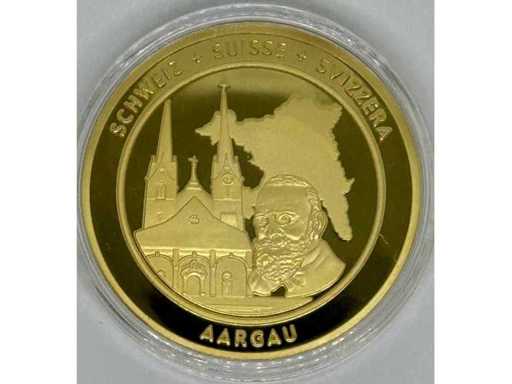 1850 Introductie van de Zwitserse Frank – Zwitserland – Verguld koperen medaille met kleursticker – 40 mm