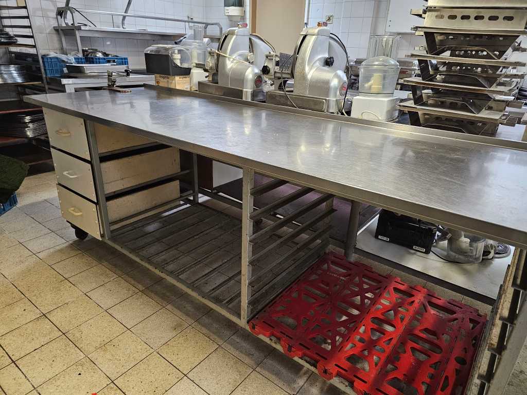 Tavolo da lavoro mobile in acciaio inox 250cm