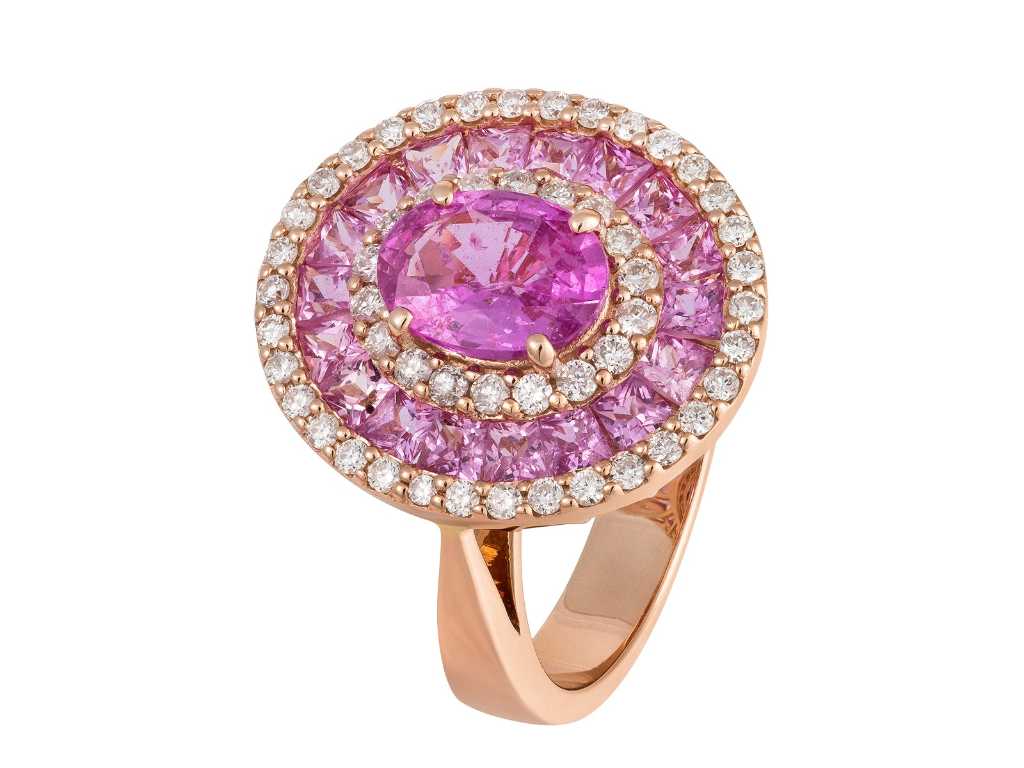 Anello di design di lusso in zaffiro rosa naturale 3,16 carati in oro bianco 18 carati