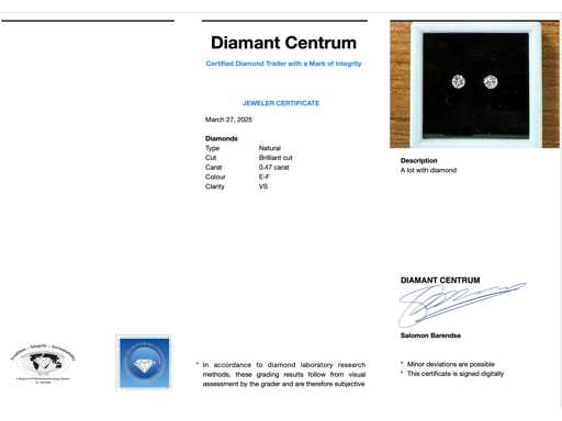 Diamant – 0,47 Karat echte Naturdiamanten (zertifiziert)
