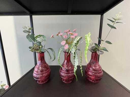 3x vase décoratif avec fleur artificielle