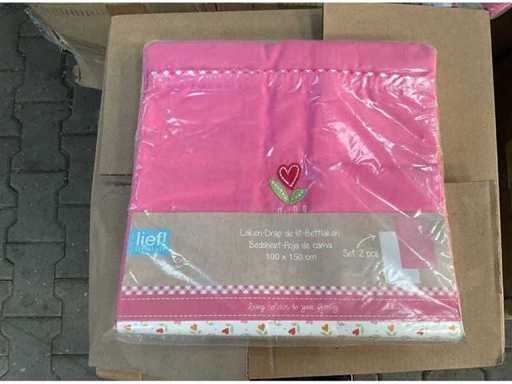 Partij Lief ledikantlaken roze/wit - 2 stuks (55x)