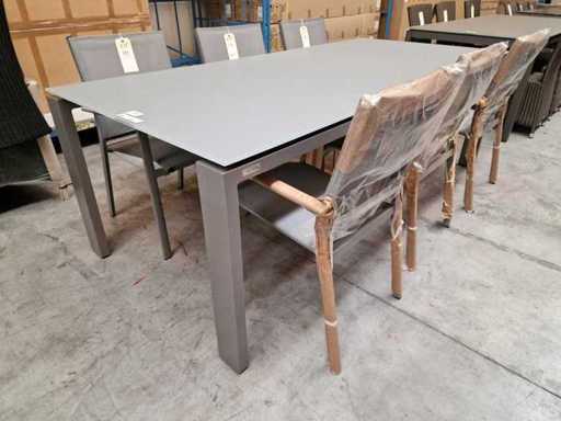 Jati-Kebon - Alu Garden Table Arolla Stone Grey 220 x 100cm + Verre Gris clair