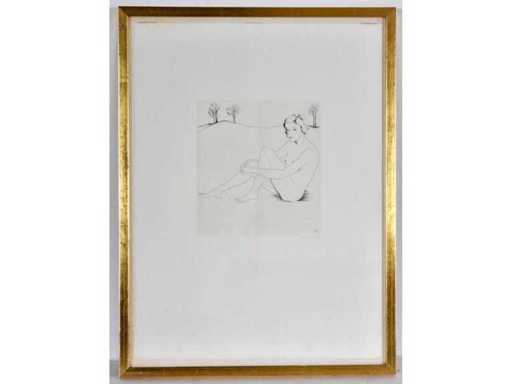 Margot Weemaes - Seated nude figure - etching