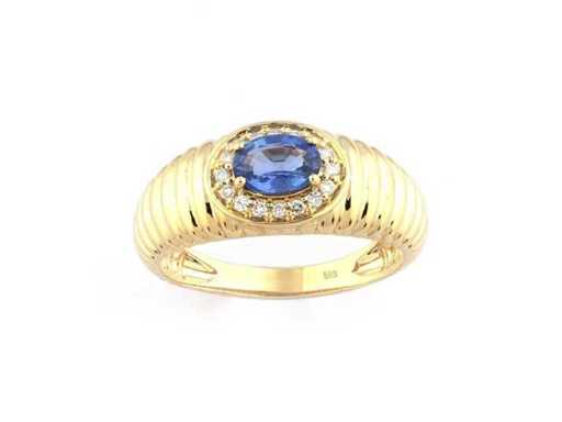 14 KT Yellow Gold Ring With 0.70 Cts Natural Diamond and Blue Sapphire