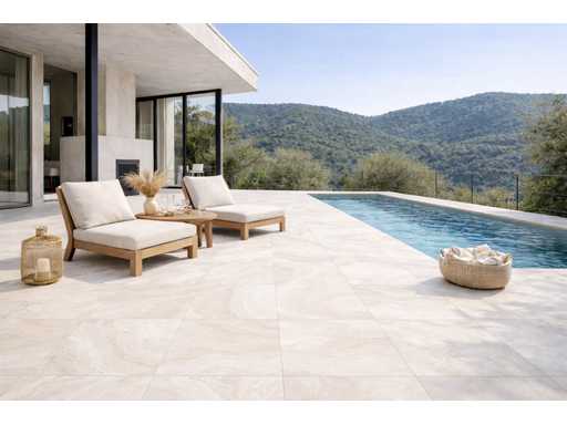 Keramische tuintegel 77,77m² Travertine wit 60x120cm