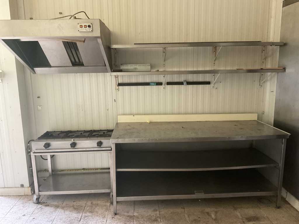 Lot Stainless Steel Work Table, Extractor Hood & Gas Fire
