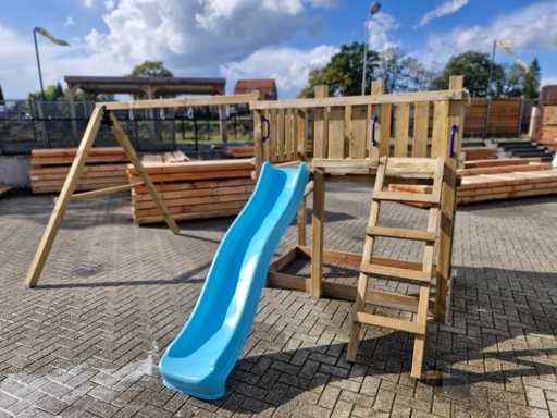 Tour de jeu indépendante avec balançoire et toboggan 410x300x200 cm