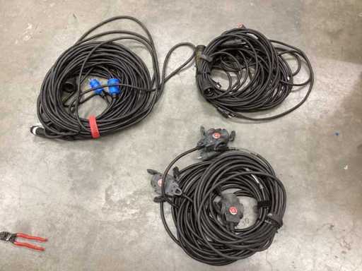 Cable de extensión de goma de alta calidad con toma simple y múltiple, de 2 piezas de 25 metros de longitud, una sola; 3 piezas de 10 metros de largo, sencillas; 3 piezas de 10 metros de largo, triple