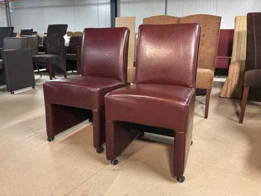 Sedia da pranzo in pelle di Bordeaux (2x)