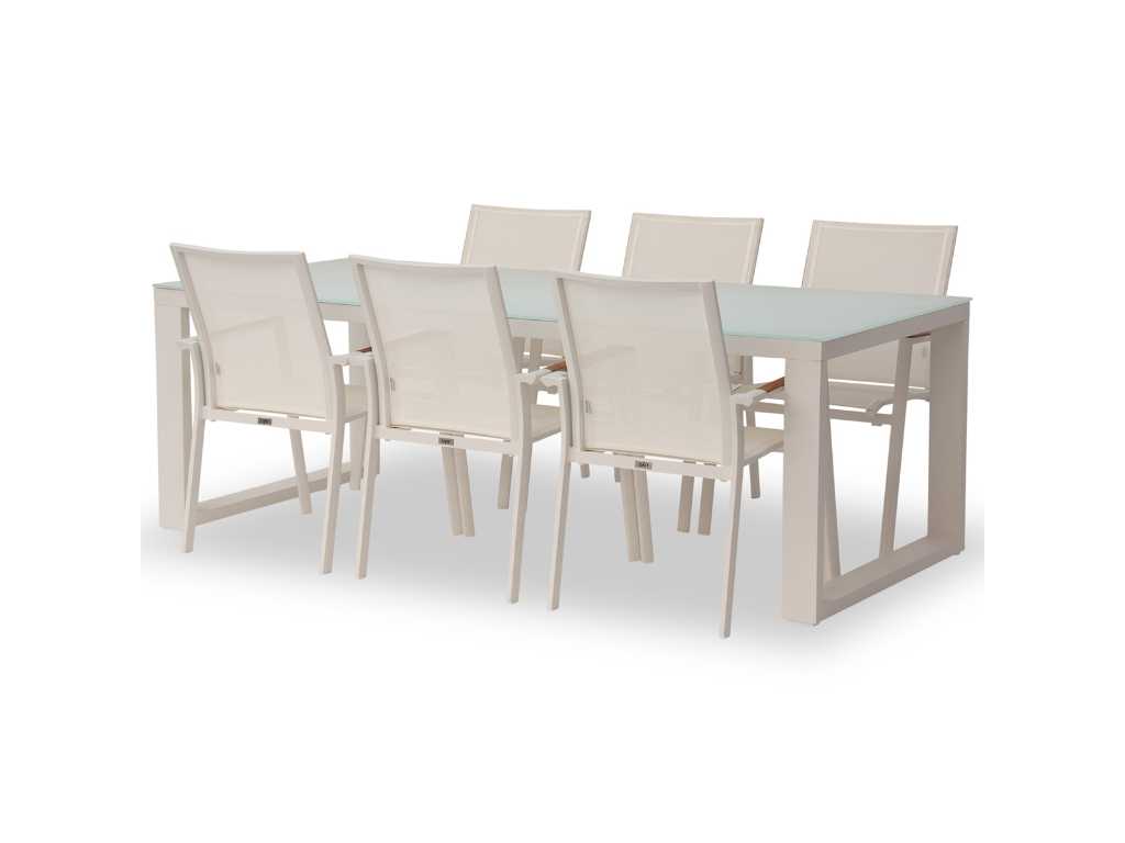 Furniture - Demi-Linate table 220*100 alu white / glass white + 6 adria armchairs white