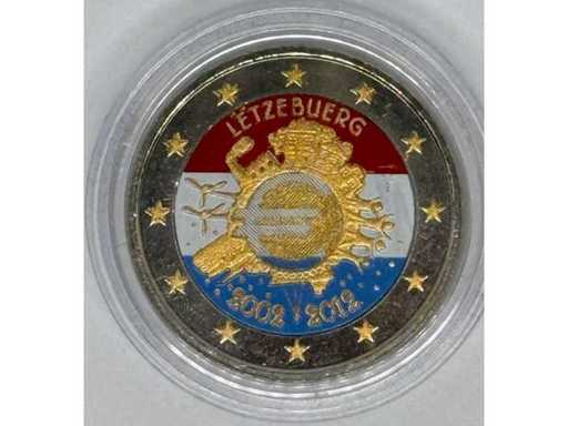 2 Euro "10 Years Euro Cash" Colorized Commemorative Coin – Luxembourg – 2012 – Bimetal