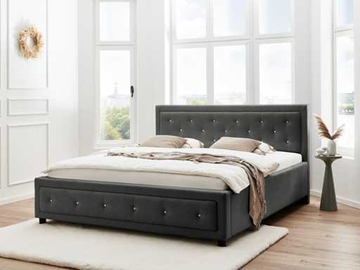 160x200 Tufted Bed with Diamond - Beige Fabric