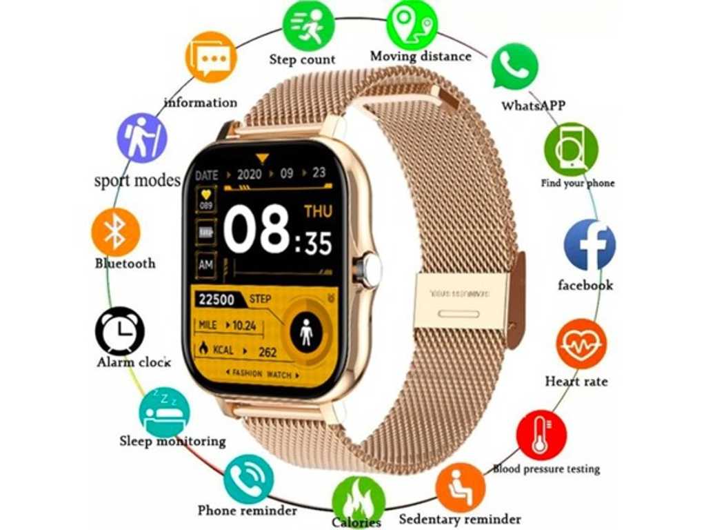5 Smartwatch horloges Dames & Heren Goud 