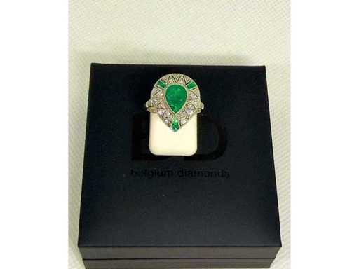 Pearshape Columbian Emerald - Platinum Ring