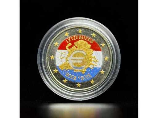 2 Euro Herdenkingsmunt Luxemburg 2012 10 jaar Euro Cash gekleurd verguld | GRATIS VERZENDING DOOR DE HELE EU