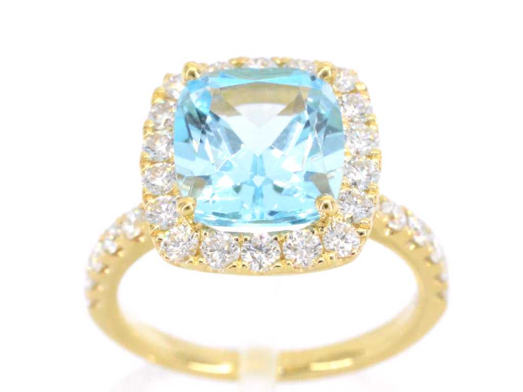 Gold entourage ring with natural topaz and diamonds