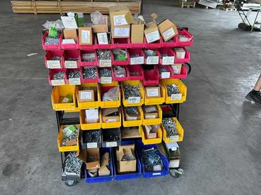 Shelf with stacking boxes and contents