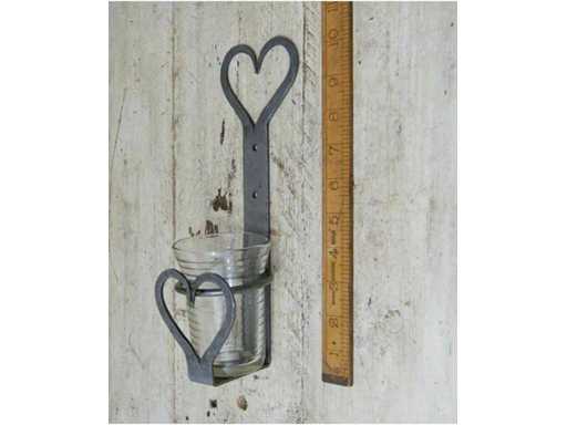 Kaarsenhouder Hart Antraciet Inclusief Glas - 20 cm