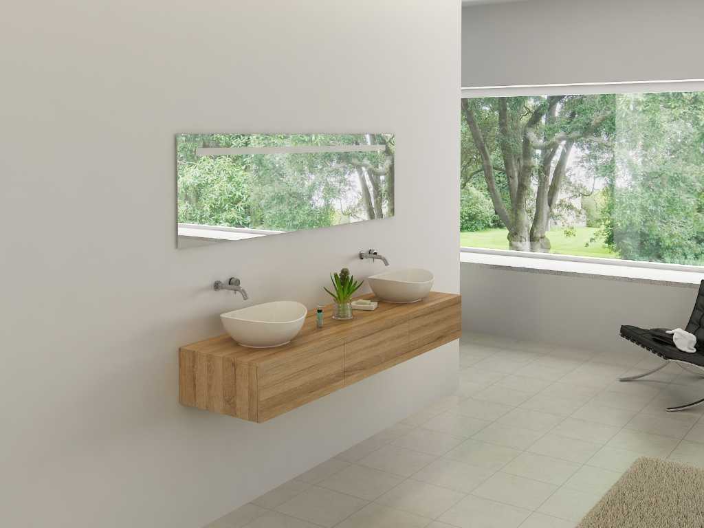 Mobilier baie pentru 2 persoane 180 cm decor din lemn de culoare deschisă - robinete incl.