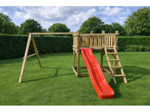 Torre da gioco indipendente con altalena e scivolo 410x300x200 cm