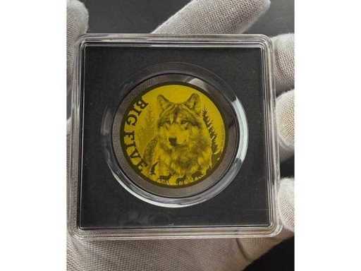 Impressive "Big Five Wolf" gold coin made of 999 fine gold with detailed wolf motif