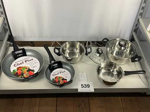 5 delig kookpotset inox  Ssw/Gsw, 2 x braadpan