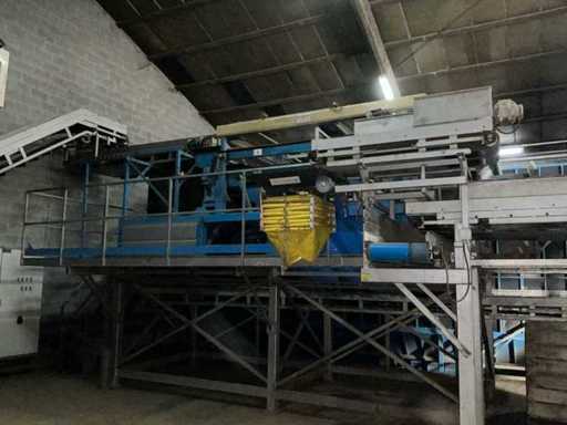 De Bruyne Kartoffelkalibrierungs- und Sortierlinie mit Pufferbunker, Förderbändern und Verteilungsmodul Kartoffelaufbewahrungstechnologie